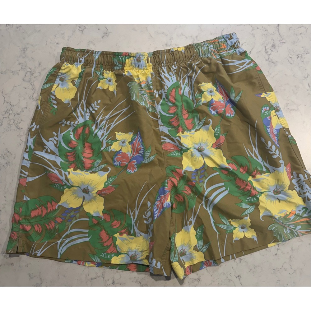 Cremieux Surf Gear Mens XL Tropical Floral Vintage Swim Trunks Tan  Board Shorts